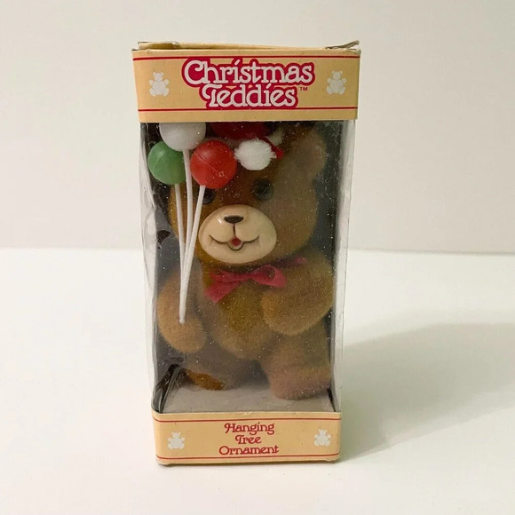 Vintage Jasco Flocked Velvet Christmas Teddies 4 Inch Hanging Tree Ornament - Picture 12 of 16